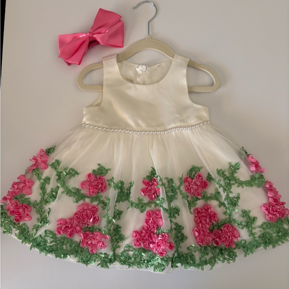 American Princess Cream Dress with Pink and Green Floral Accents